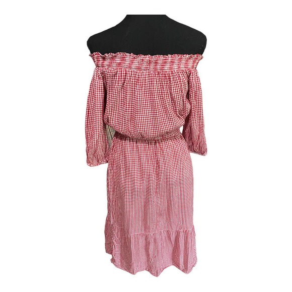 Old Navy Red Gingham Off The Shoulder Dress Womens Size Small Petite - Picture 4 of 6